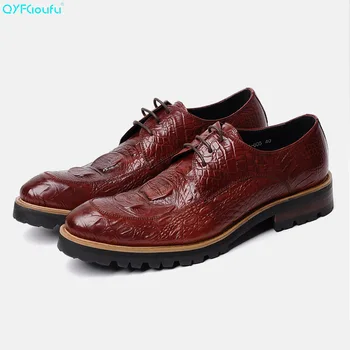 

QYFCIOUFU Luxury Designer Italian Men Dress Shoes Oxford Genuine Leather Crocodile Pattern Black Wine Red Fashion Business Shoes