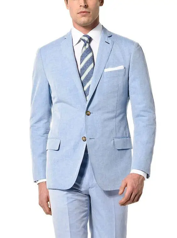 Buy Light Blue Linen Suit For Beach Wedding Men's Prom