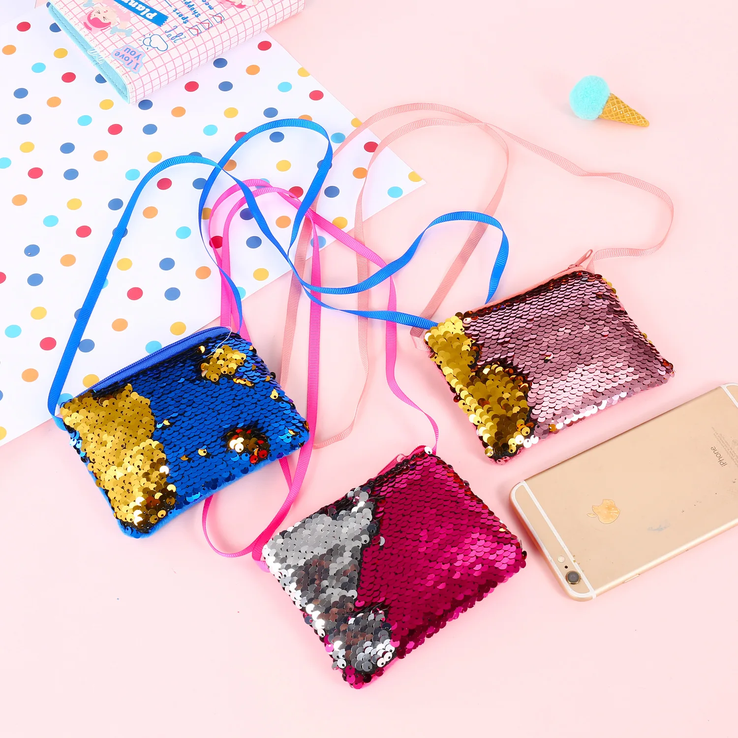 

10PCS Cute Kid Mini Zero Coin Purse Bag 2019 Sequins Wallet Pouch Zipper Baby Girls Shoulder Bags Crossbody Money Card Holder
