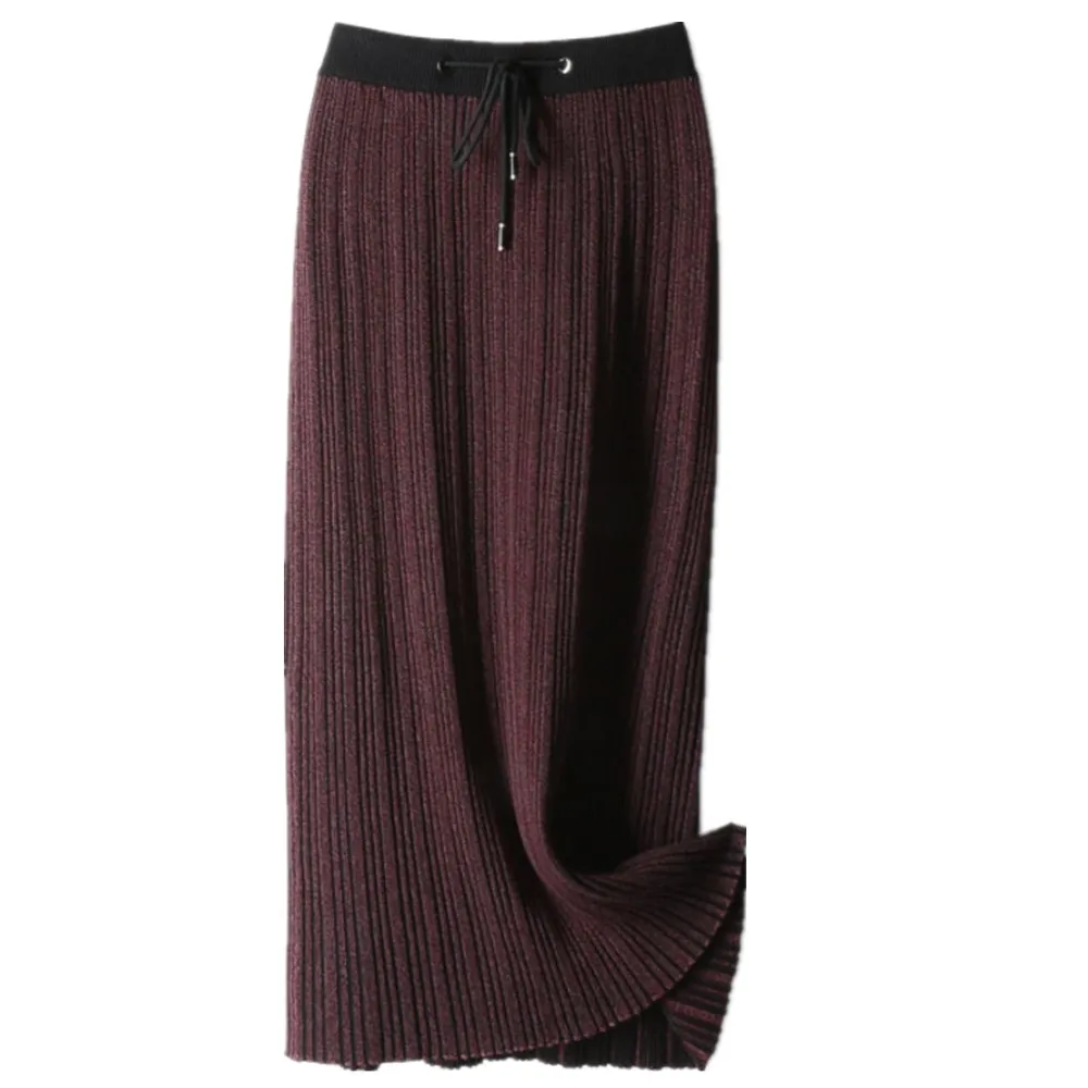 Осенне-зимняя утепленная вязаная плиссированная юбка для женщин, модная женская винтажная юбка с бантом, женская одежда saia saias