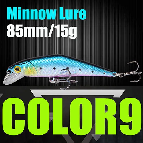 Жесткая наживка 85 мм/15 г Minnow тонущие рыболовные наживки с крючками Trebke Swimbait жесткая приманка для ловли карпа D контактный рыболовный гольян - Цвет: Color9