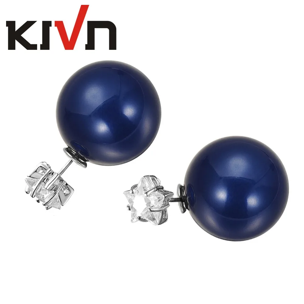 KIVN Fashion Jewelry Pentagram 8mm CZ Stud Wedding Bridal Double Sided Simulated Pearl Earrings for Womens Girls Birthday Gifts | Украшения