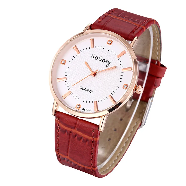 Роскошные Gogoey брендовые кожаные часы для мужчин для женщин Мода повседневное кристалл платье кварцевые наручные часы час 6688-6