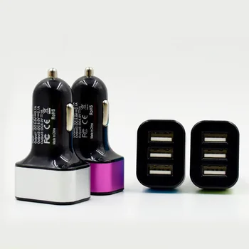 

1000pcs/lot* aluminum alloy auto Universal 3 USB Port 5.1A usb Car Charger power adapter DC12V 24V for iPhone ipad samsung