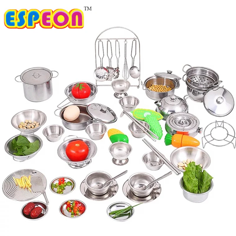 40 Pcs Stainless Steel Pretend Play Kitchen Toys Mini Model Kitchenware Cookware Cooking Toys Children Kids Pot Pan Brinquedo