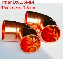 20PCS/LOT Inner D:6.35mm Thickness:0.8mm Copper Welding Elbow Pipe 90 Degree L Shaped 20pcs lot 15n06 90