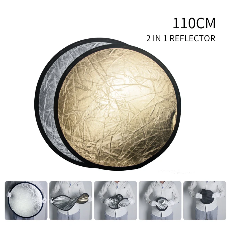 

110CM 43" 2 in 1 Reflector Round Flash Photo Studio Collapsible Light Reflector Gold Silver Wholesale Photography Reflector New