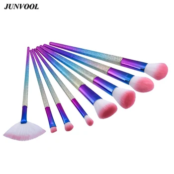 

Fantasy Rainbow Makeup Brushes 8PCS Colorful Frosted Glitter Foundation Powder Eyeshadow Kit Gradient Color Makeup Fan Brush Set
