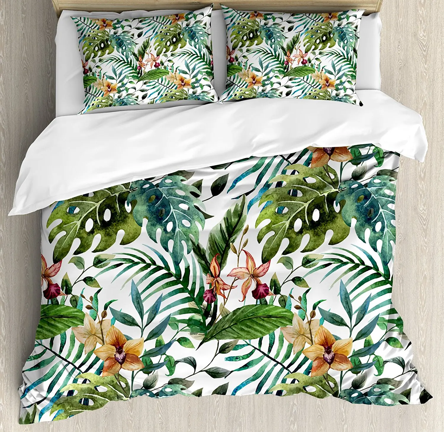 Leaf Duvet Cover Set Vintage Retro 60s Seem Banana Palm Tree