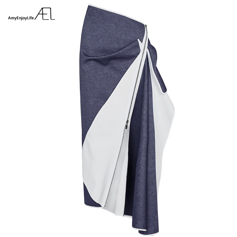 AEL Повседневная Асимметричная женская джинсовая юбка в стиле пэчворк, высокое качество, лето-осень, Новая мода