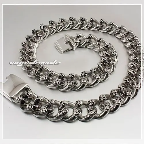 

Huge & Heavy 316L Stainless Steel Skulls Mens Biker Necklace 5F005N Length Customizable