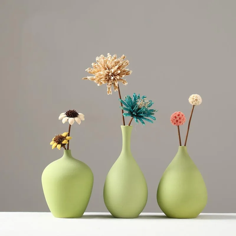 

Modern Creative Green Ceramic Small Vase Home Decoration Crafts Flower Arrangement Container Desktop Hydroponics Flower Pot Gift