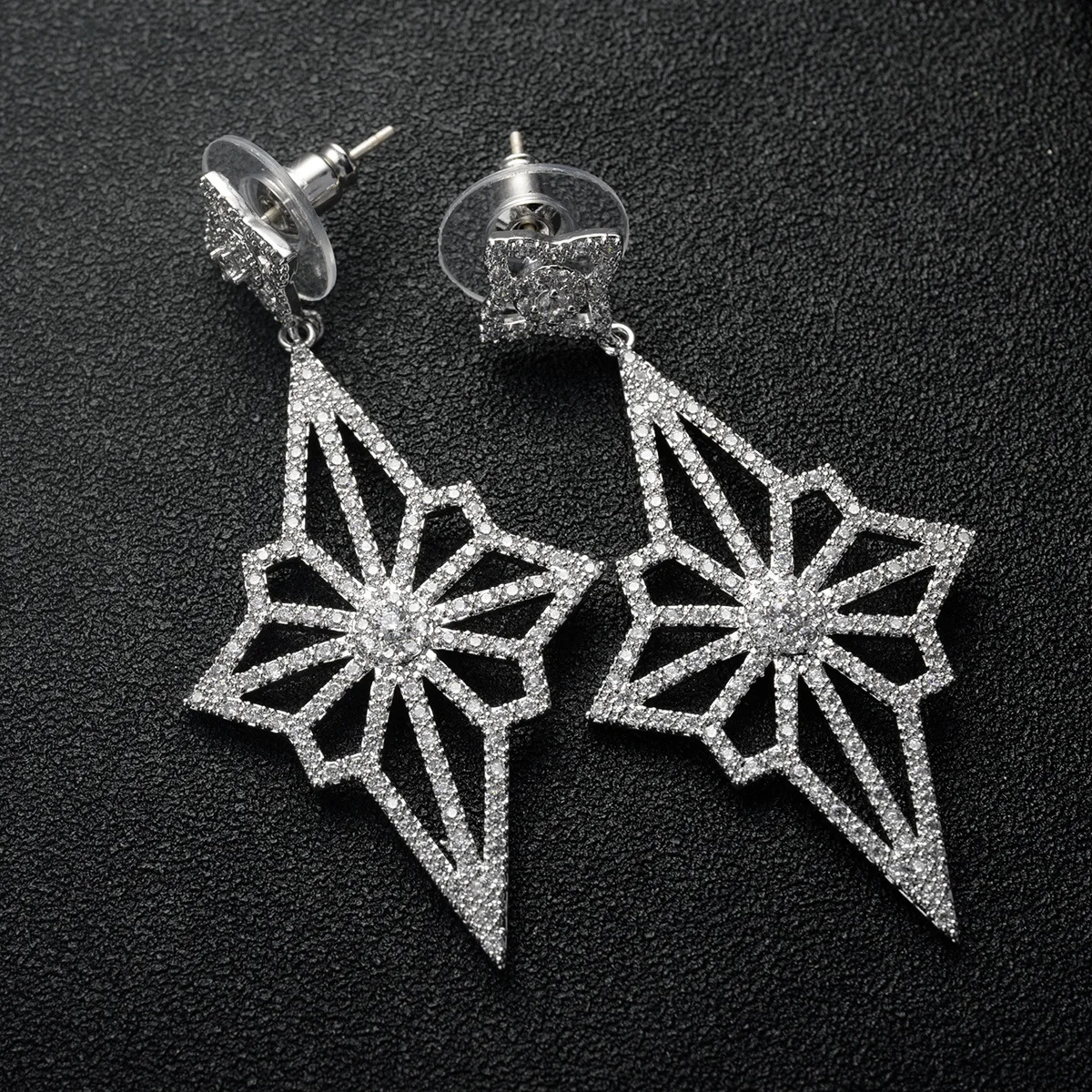 Fashion 925 Sterling Silver Women Earrings Luxury Double Row Rhinestone Jewelry For Girl Gift High Quality Wholesale | Украшения и