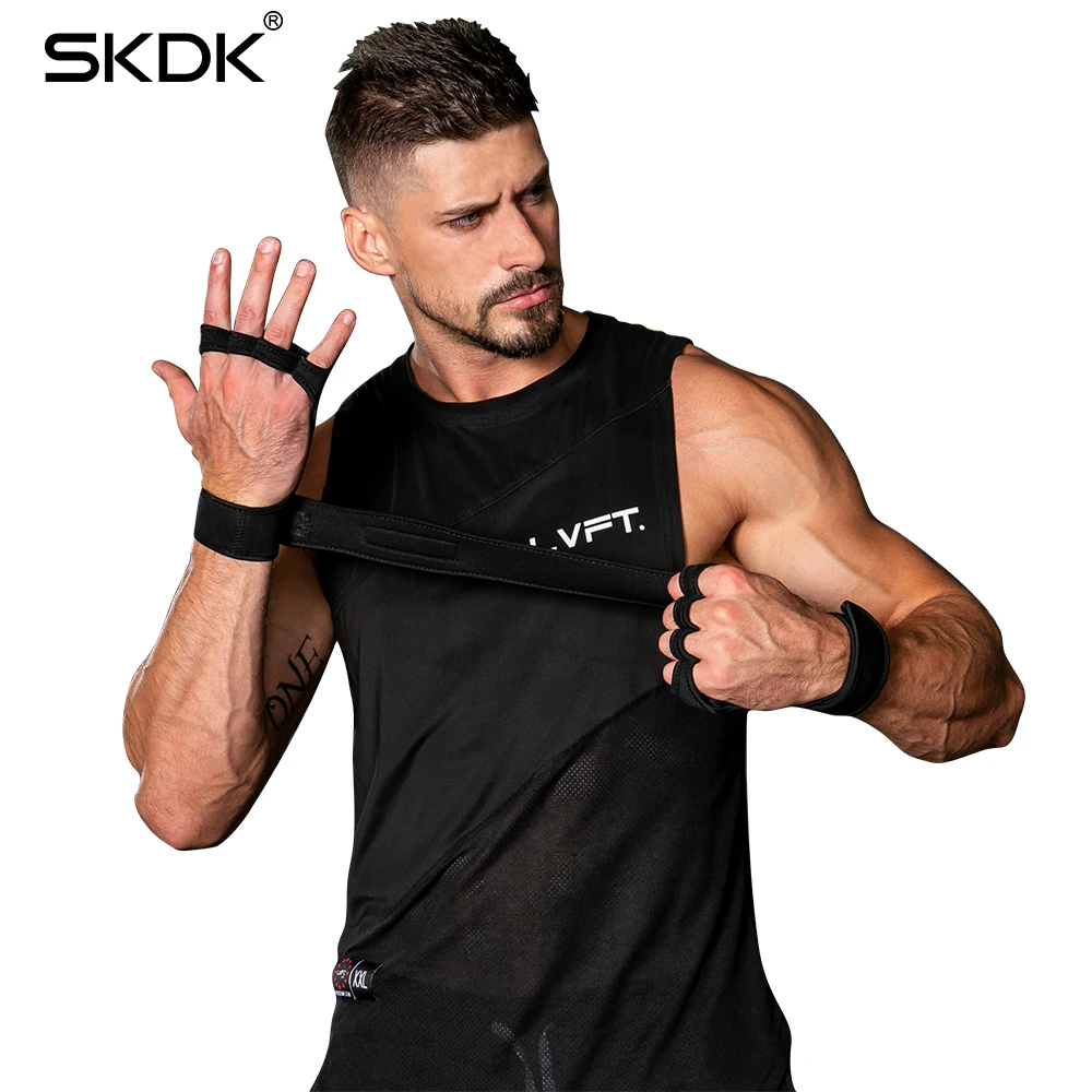 SKDK Weight Lifting Grip Gloves Crossfit Training Gloves Fitness Sports Gymnastics Gym Hand Palm Protector Wrist Support+1 Ring