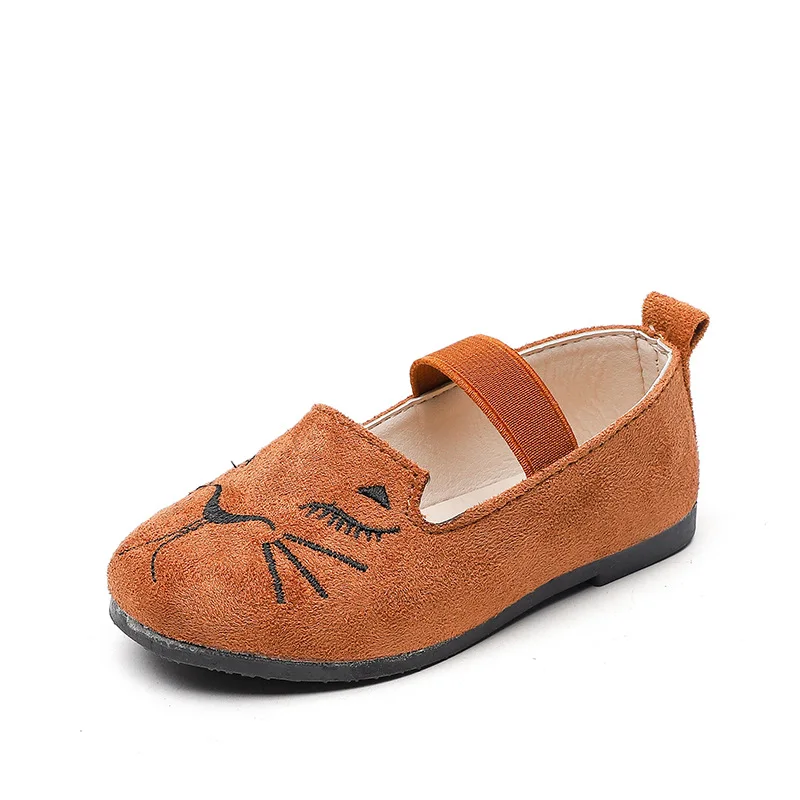 

JGSHOWKITO Spring Autumn Kids Fashion Shoes For Toddler Big Girls Children's Flats With Cartoon Cat Embroidered Dancing Shoes
