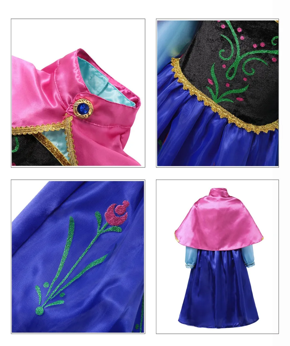 Платье для девочек; карнавальный костюм Анны и Эльзы на Рождество; платья принцессы для девочек на день рождения; одежда Снежной Королевы для маленьких девочек