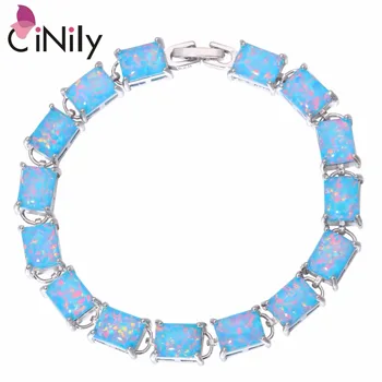 

CiNily Created Rainbow Pink Orange Fire Opal Silver Plated Wholesale Hot Sell Jewelry for Women Bracelet 7 3/4" OS640-42