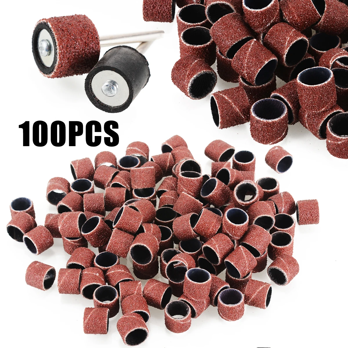 Mayitr 100pcs 1/2inch 80 Grit Sanding Bands + 2pcs 1/8inch Mandrel Hand Rotary Tool Nail Machine Nail Drill Bits Abrasive Tools