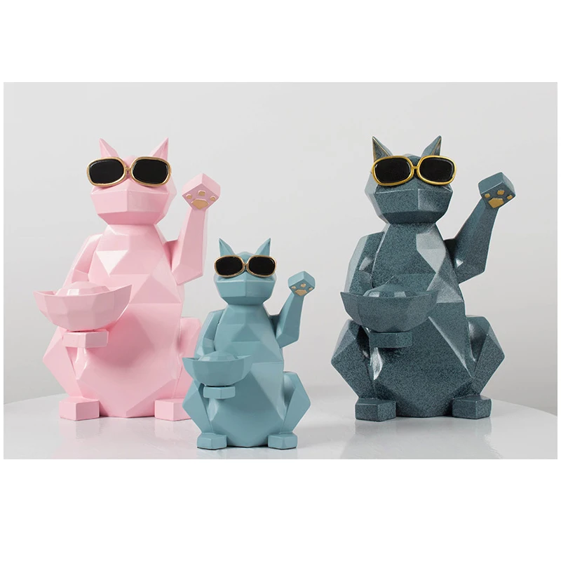 

Europe Creative Geometric Fortune Cat Resin miniature figurines tabletop crafts Shop opening gifts home living room decoration