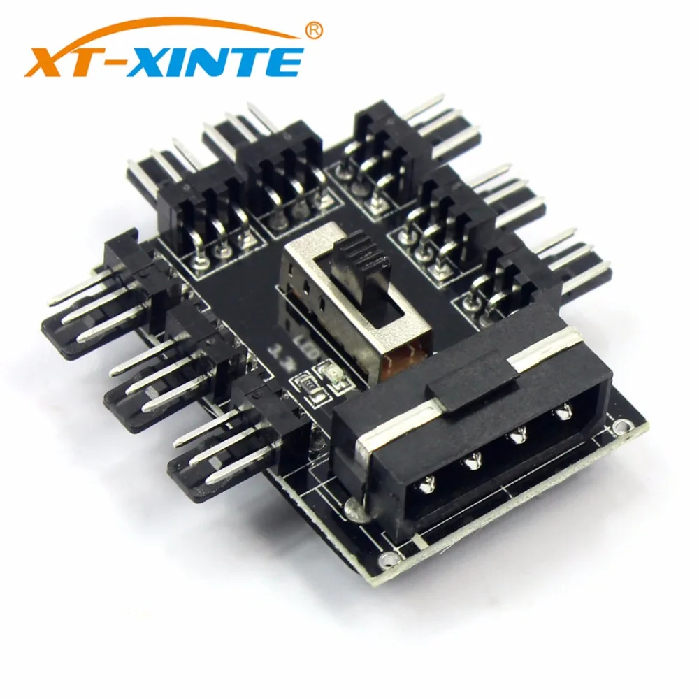 1 to 8 3Pin 12V Fans Hub Splitter PC Computer Pwm Cable 4Pin for Molex / SATA Cooler Cooling Speed Controller Adapter for Mining