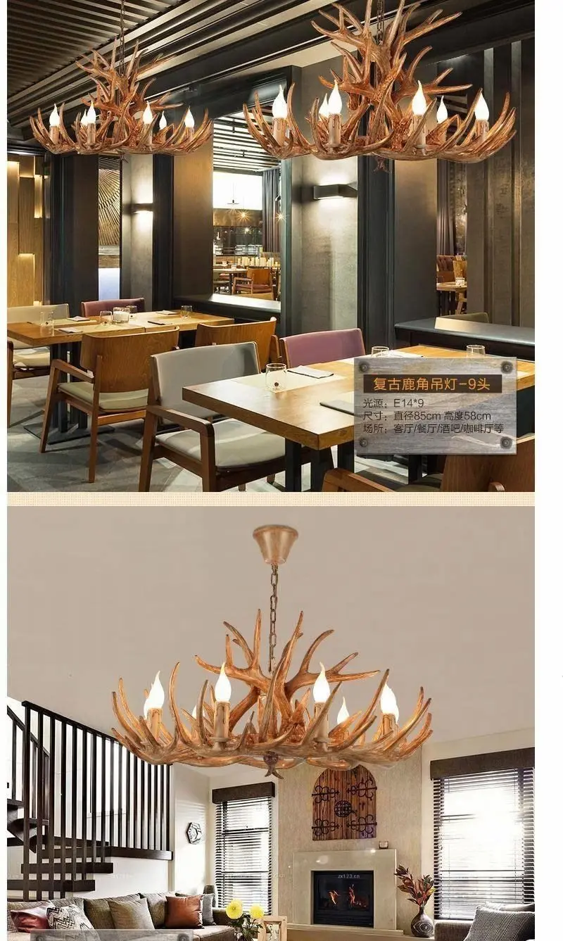 Iluminação para Sala de Estar Chifre Veado Resina Lustre Quarto Hotel Antler Led Loft Vintage Retro Iluminação Mod. 135257 4 Chifre veado resina lustre iluminação para sala