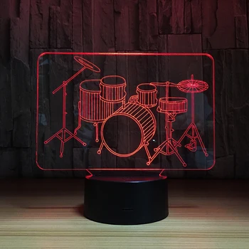 

Creative Gift Drum Set 3D Lamp 7 Color Change Remote Touch Switch LED 3D Night Light lights Musical Instruments Atmosphere lamp