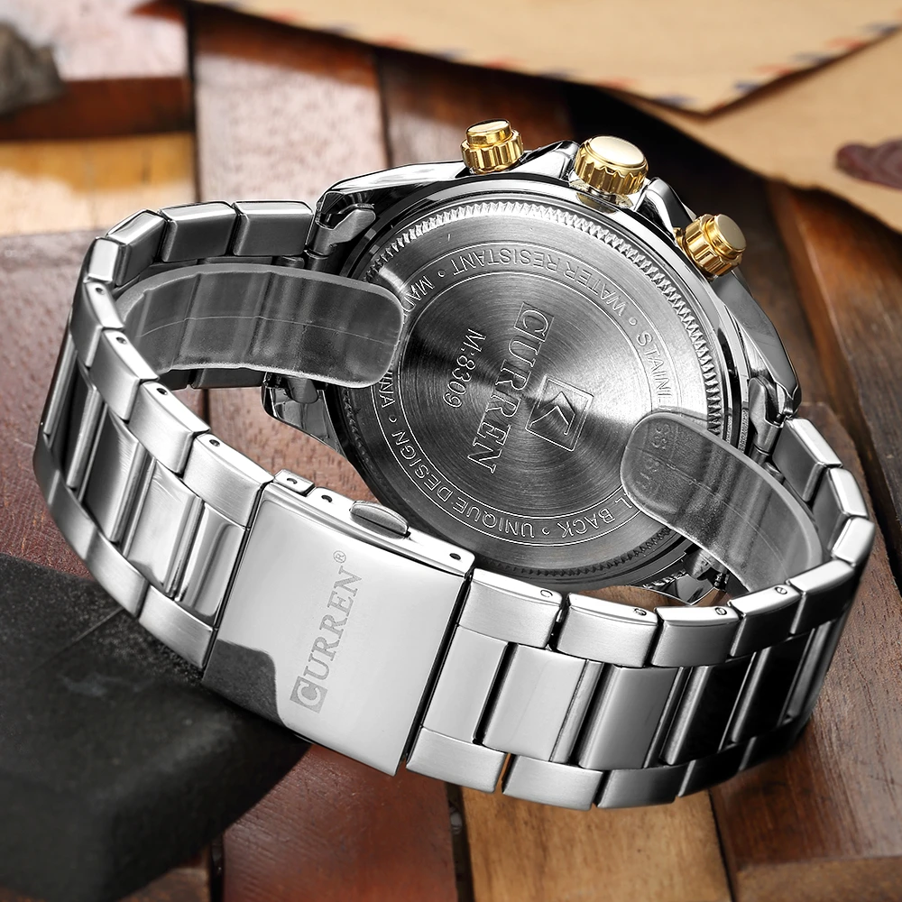 Curren Мужские часы от ведущего бренда, Роскошные Кварцевые военные часы из нержавеющей стали, наручные мужские часы с хронографом, наручные часы с датой 8309