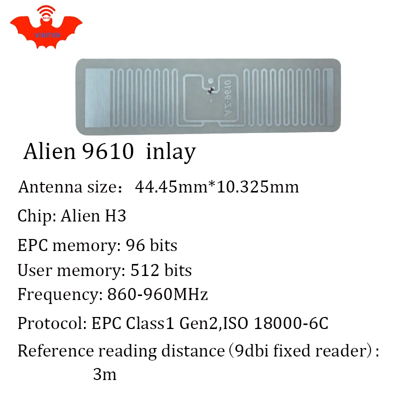 Метка Диапазона UHF RFID Метка Alien 9610 инкрустация 915 МГц 900 МГц 868 МГц 860-960 МГц Higgs3 EPC Gen2 ISO18000-6c смарт-карты пассивные RFID теги этикетки