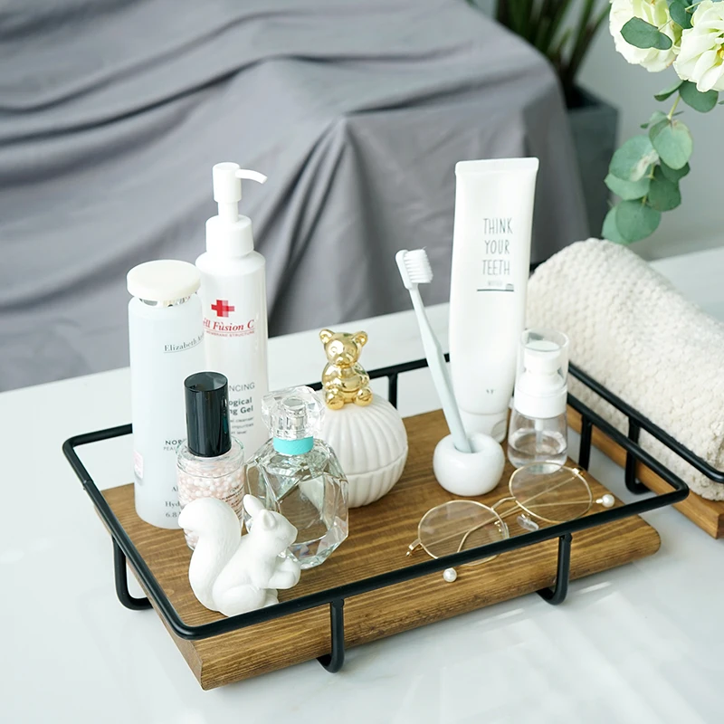  SWEETGO rectangle Storage tray towel racks wood kitchen racks perfume make up display supply party 