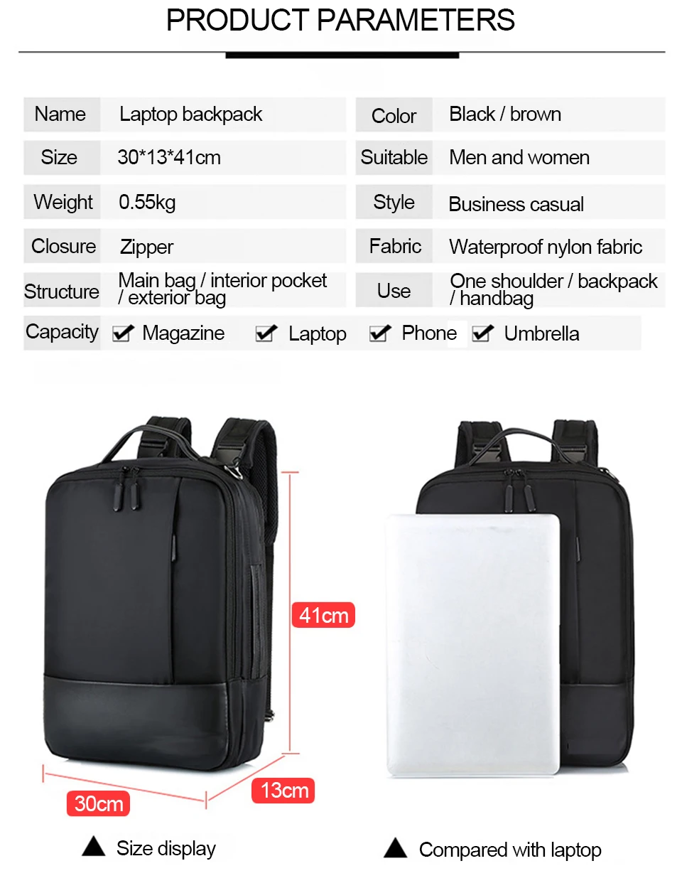 Business Backpack Men Laptop Backpacks 17'' 15.6 Inch Waterproof Male Bags USB Charging Back Pack Notebook Black Travel Bagpack (6)