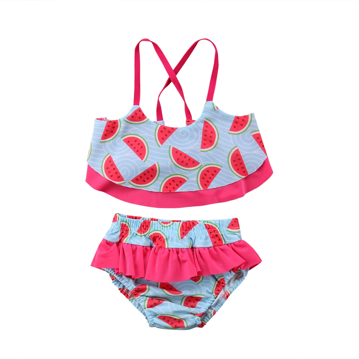 New Toddler Infant Kids Baby Girls Tankini Bikini Swimwear Ruffled Swimsuit 2Pcs Set Watermelon