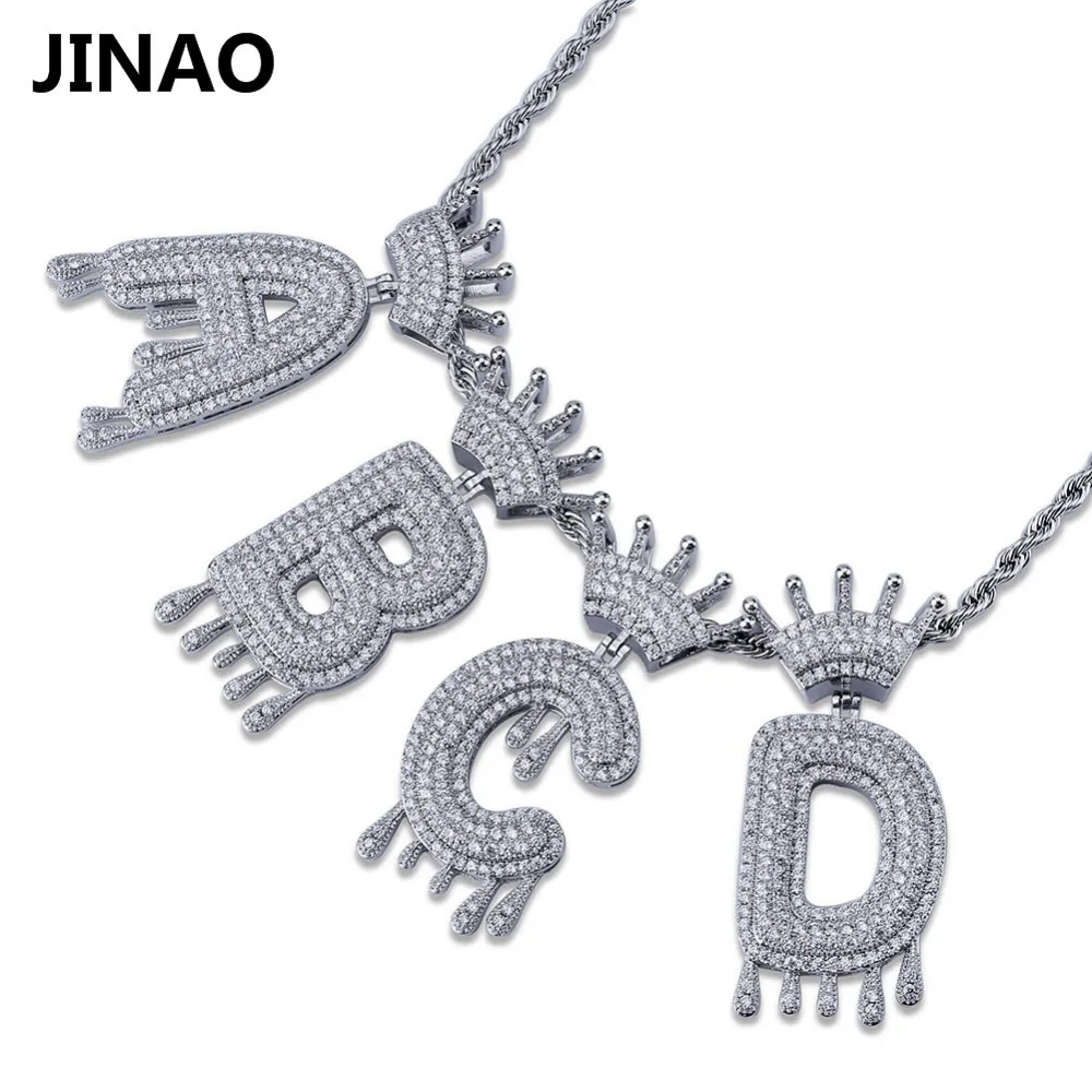 JINAO хип-хоп Iced Out Costom Bubble буквы кулон ожерелье микро проложить AAA+ Циркон с веревкой Чиан и теннисная цепь DIY ювелирные изделия