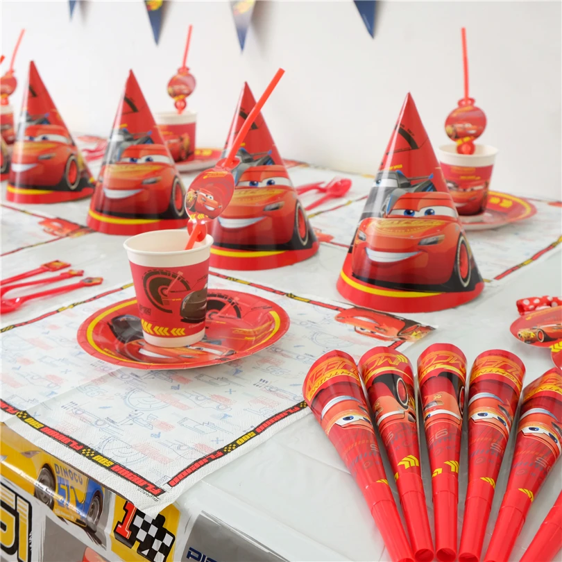 buy Hot Sale Disney Cars Disposable Cup Plate Family Party Kid Birthday Lightning McQueen Tableware Set Decoration Supply 53Pcs lot