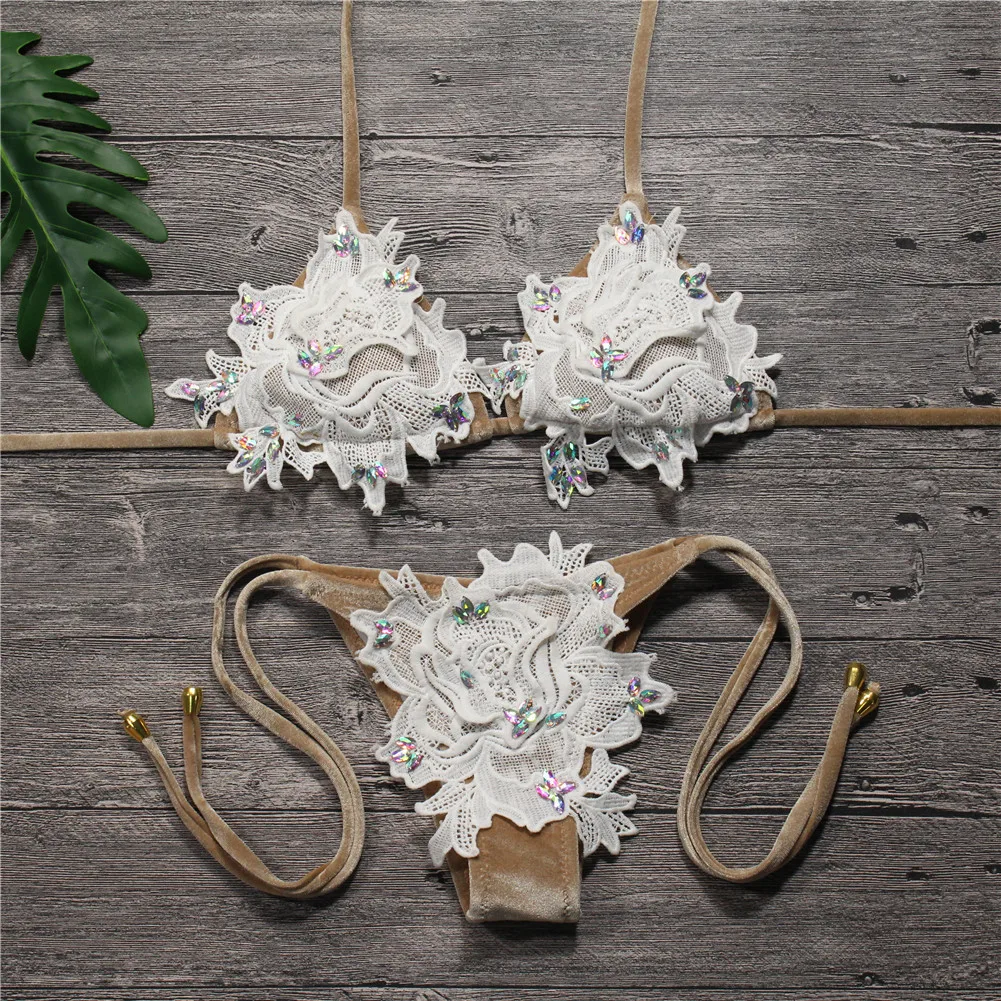 

Thong Bikini Set Velvet Bikinis Women Swimsuit Bandage Swimwear Brazilian Cheek Bikini Push Up Swimming Bathing Beachwear 8017