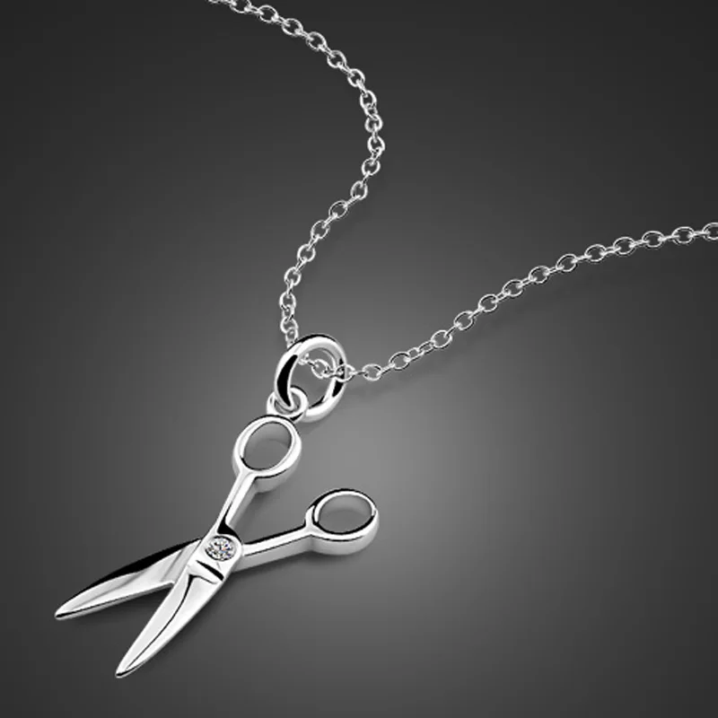 

Female 925 sterling silver necklace cute scissors pendant solid silver clavicle chain charm jewelry Valentine's Day present