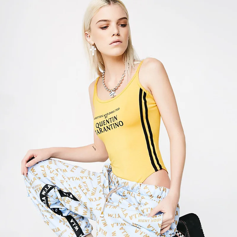 Women Sexy Bodycon Jumpsuit Quentin Tarantino Directed Movie Bodysuit Summer Cut Out Yellow Female Rompers Body Overalls