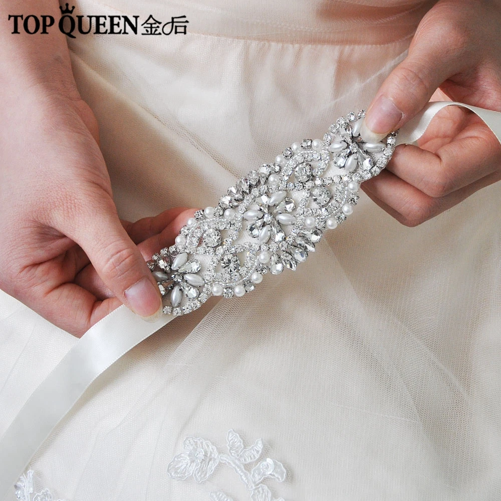TOPQUEEN H76 классические свадебные аксессуары для волос со стразами и жемчугом Свадебные заставки атласная лента для невест ободки Оптовая