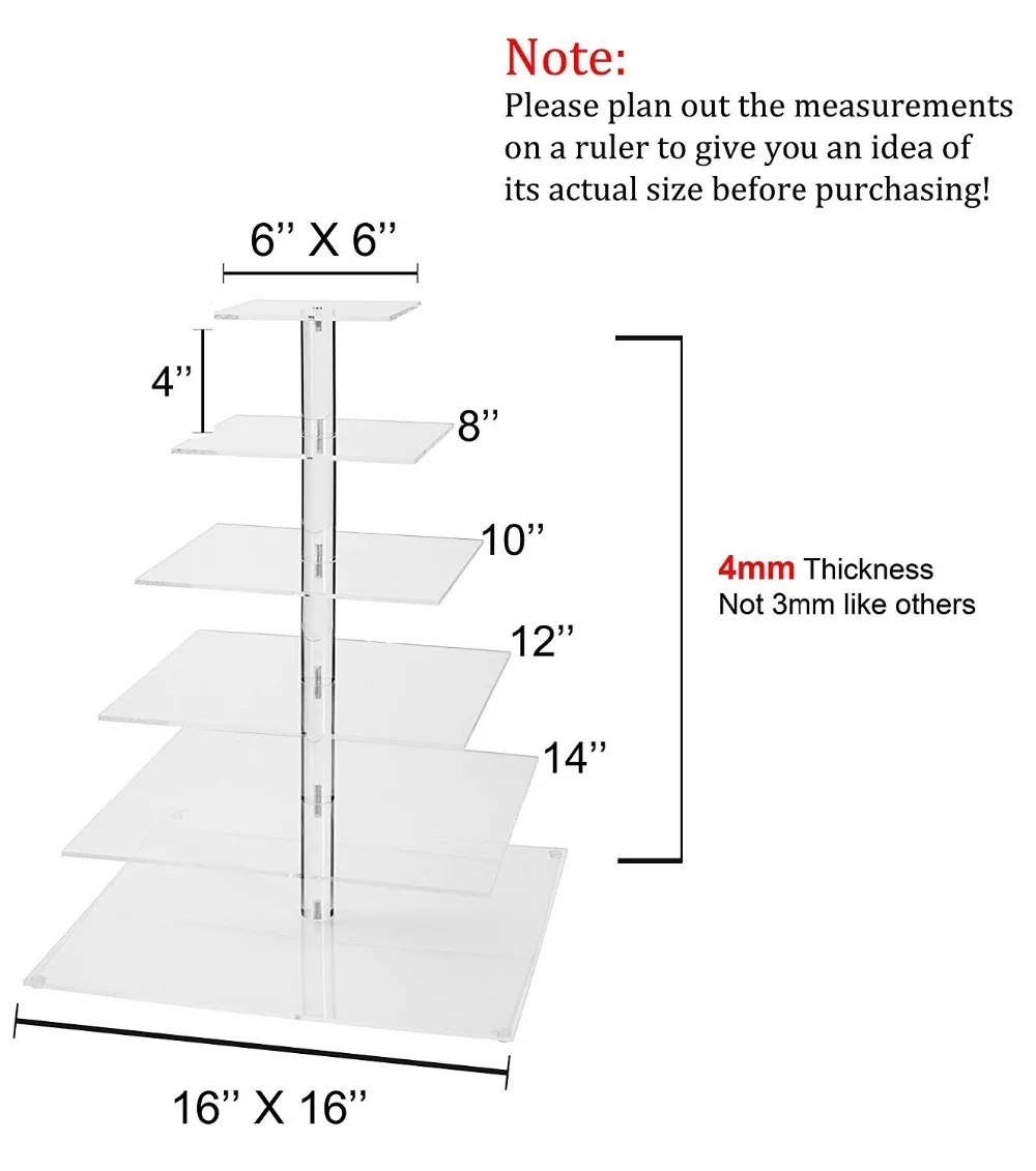 Прозрачный акриловый многоярусный для торта Подробная информация о 6 ярусов квадратный формы для выпечки стенд башня ясно Maypole акриловые Свадебная вечеринка украшения
