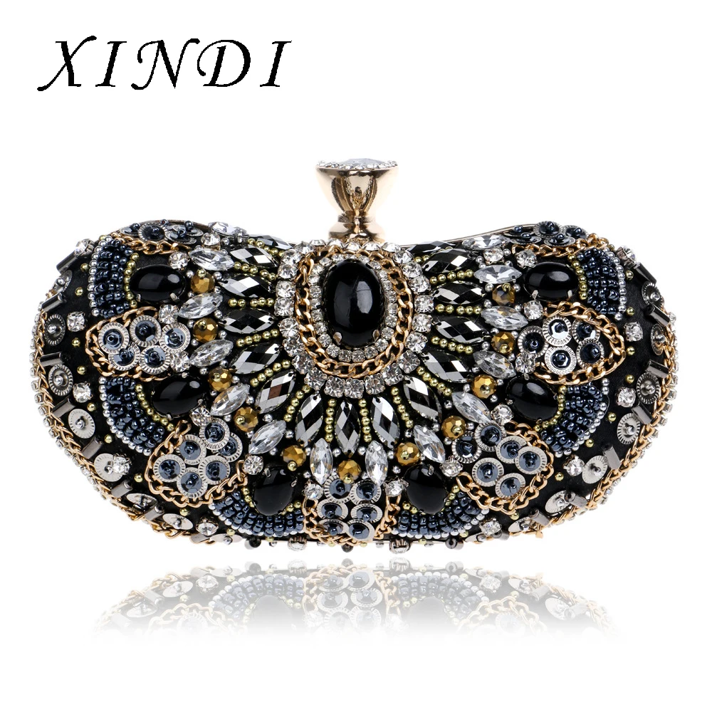 

Luxury Vintage beaded clutch bag ladies Rhinestones Wedding Handbags Diamonds Handle evening bag Chain Shoulder Messenger Bags