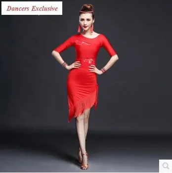 

Latin dance costume sexy milk silk half sleeves tassel Latin dance dress for women latin dance costume dress 3 kinds of colors