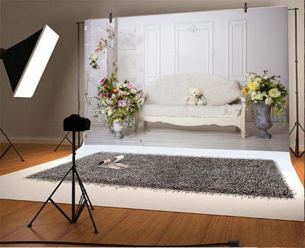 Laeacco Room Interior Sofa Flowers Pattern Wall Photography Backgrounds Customized Photographic Backdrops For Photo Studio