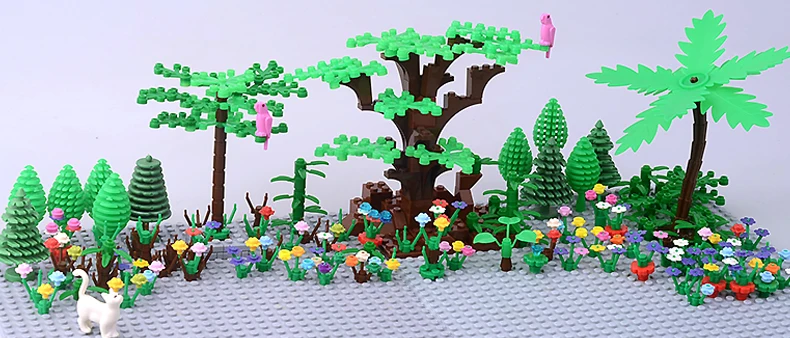 DIY Кирпич Блок MOC аксессуары Запчасти трава цветы растения кокосовое дерево