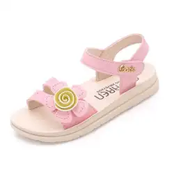 Kseniya Kids/Детские Большие Летние босоножки для девочек Искусственная резина детская обувь для девочек цветы на плоской подошве принцесса