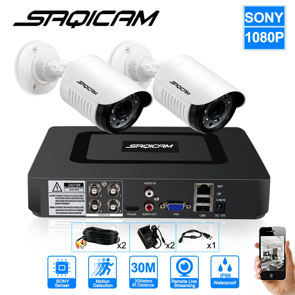 Saqicam 4CH система безопасности камеры AHD 1080N DVR 2 шт. sony IMX323 1080 P наружная непогоды CCTV