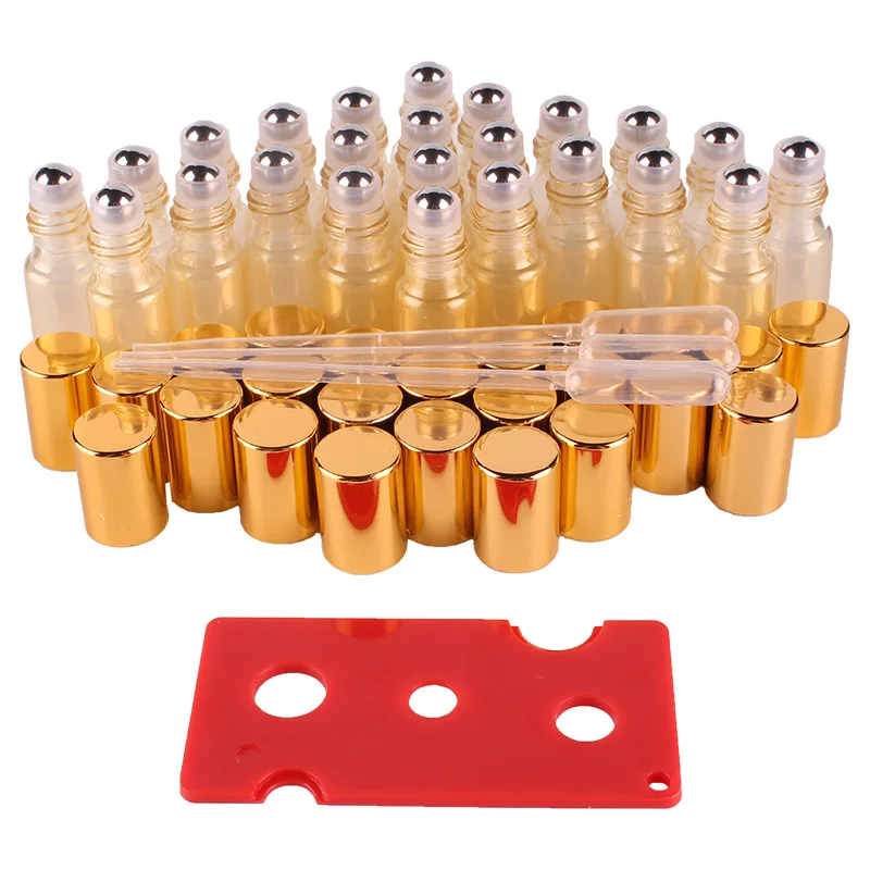 

24pcs 5ml Yellow Essential oil pearl coated Glass Roll on Bottles with Stainless Steel Roller Ball for perfume aromatherapy