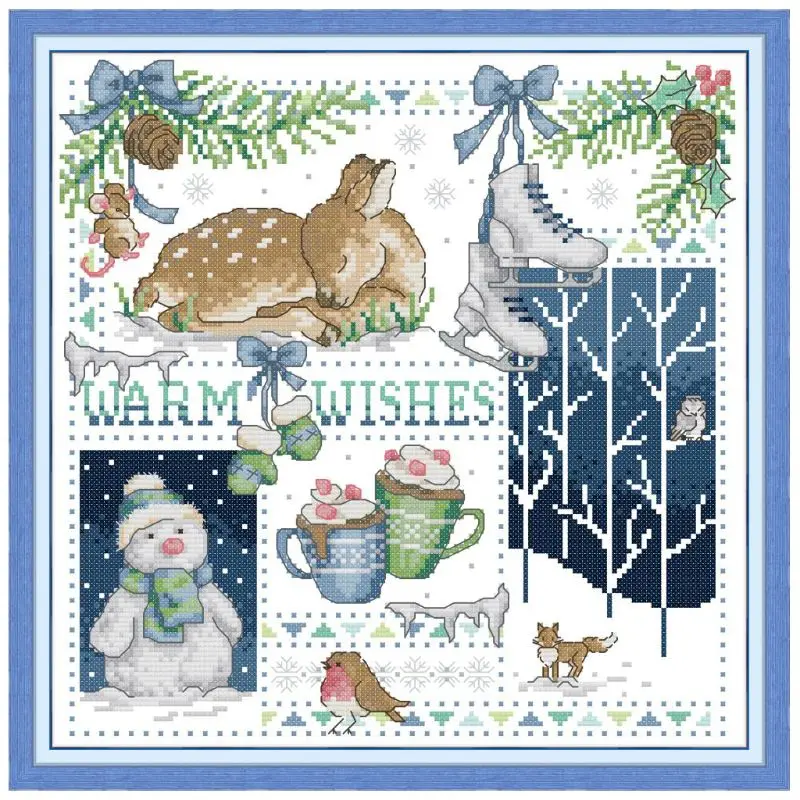 

OOTDTY Christmas Snowman Deer DIY Handmade Needlework Counted 14CT Printed Cross Stitch Embroidery Kit Set Home Decoration