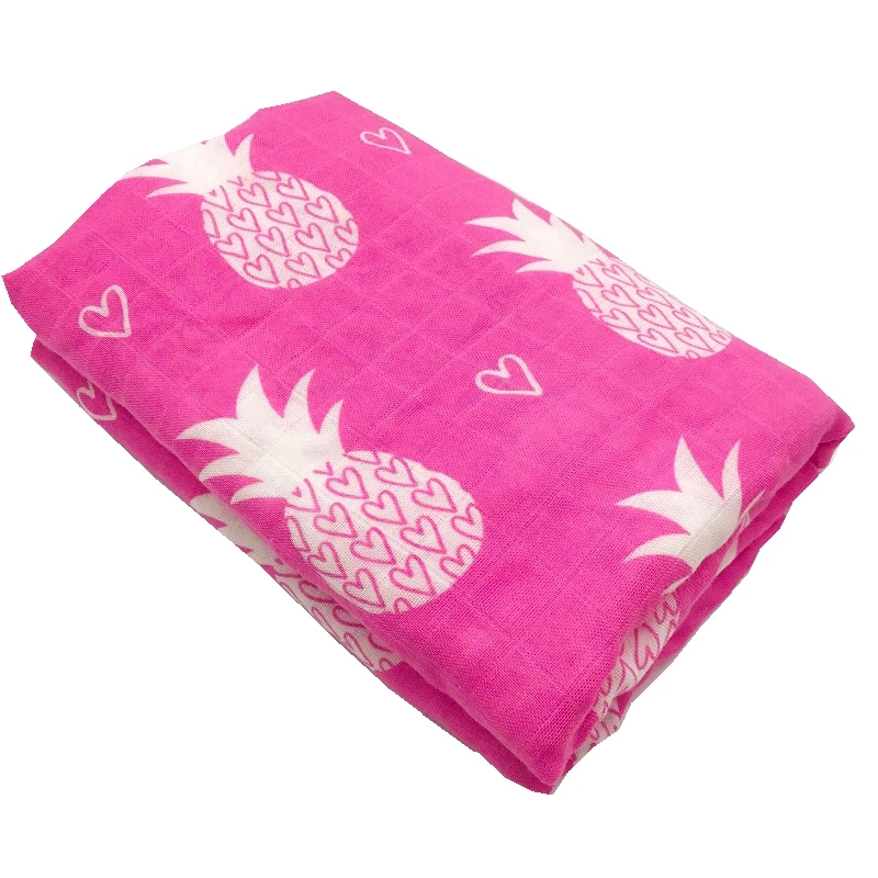 

Pineapple active printing very soft 70% bamboo fiber 30% cotton muslin baby blanket blankets for newborn swaddle