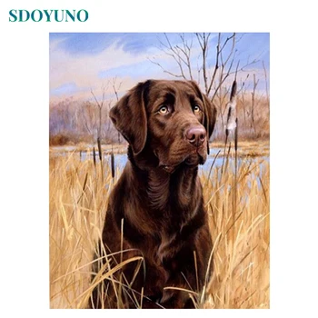 

SDOYUNO Frame DIY Painting By Numbers Kit Dog Animals Acrylic Paint On Canvas Hand Painted Oil Paintings For Living Room Wall