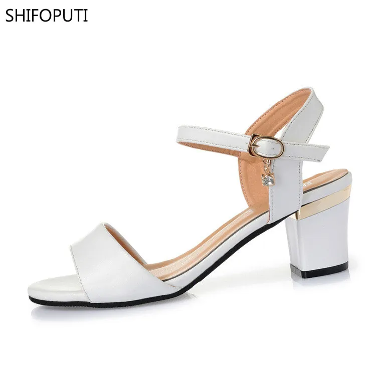 

SHIFOPUTI 2018 New Fashion Women Shoes Sandals Summer Ankle Wrap Sandals High Heels Chunky High Heel Work Shoes Black White