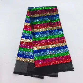 

African Lace Fabric 2018 High Quality African Tulle Lace Fabric With Multicolor Sequins French Net Lace For Women Dress New
